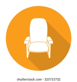White vector chair on color circle background.