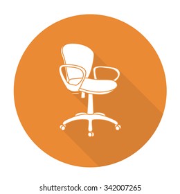 White vector chair on color circle background.