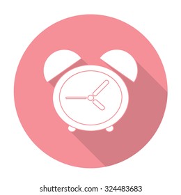 White vector clock on color circle background.