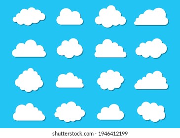 White vector cloud icons collection on blue