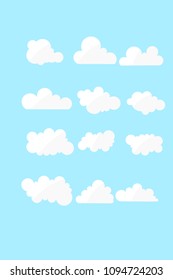 White vector cloud on blue background collection Vector illustration Of cloud icon, shape, symbol, Graphic  logo, web