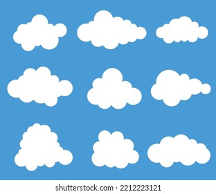 White vector Cloud set. Abstract white cloudy set isolated Vector illustration with sky blue background