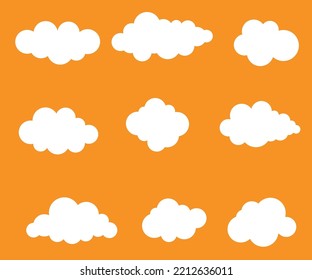 White vector Cloud set. Abstract white cloudy set isolated Vector illustration with Orange background
