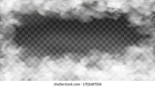 White vector cloudiness ,fog or smoke on dark checkered background.Cloudy sky or smog over the city.Vector illustration.