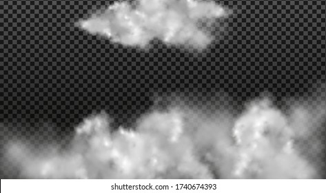 White vector cloudiness ,fog or smoke on dark checkered background.Cloudy sky or smog over the city.Vector illustration.