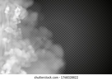 White vector cloudiness ,fog or smoke on dark checkered background.Cloudy sky or smog over the city.Vector illustration.