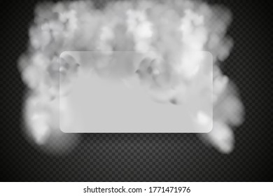 White vector cloudiness ,fog or smoke on dark checkered background.Cloudy sky or smog over the city.Vector illustration.