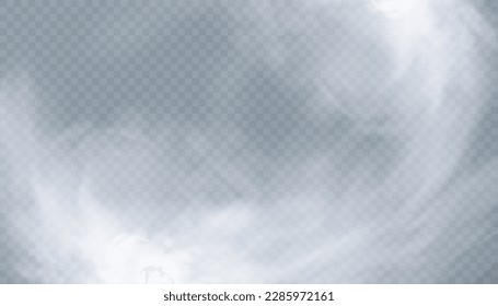 Vectores blancos nublados, niebla, humo en un fondo transparente. Cielo nublado o smog sobre la ciudad. Vector