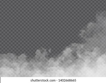 White vector clouds, fog or smog on transparent background. Vector illustration special effect