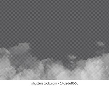 White vector clouds, fog or smog on transparent background. Vector illustration special effect