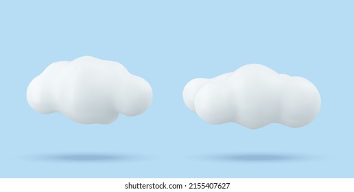 White vector clouds isolated on a blue background. Soft round icon of fluffy clouds in the blue sky.