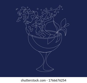 Weißer Vektorcocktail auf blauem Hintergrund. Made in Liebe.