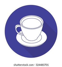 White vector coffee cup on color circle background.