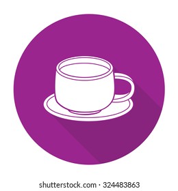 White vector coffee cup on color circle background.