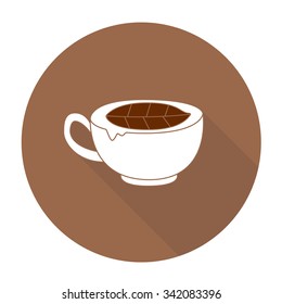 White vector coffee cup on color circle background.