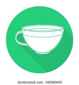 White vector coffee cup on color circle background.