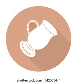 White vector coffee cup on color circle background.