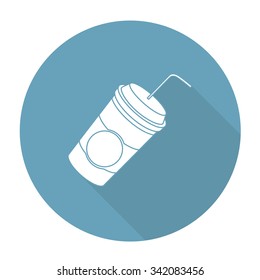 White vector coffee cup on color circle background.