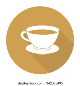 White vector coffee cup on color circle background.