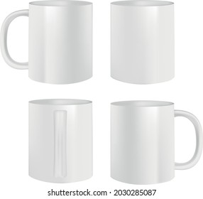 A white vector coffee mug from all angles for mockups and product presentations