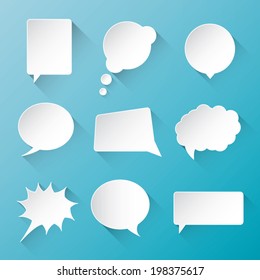 White Vector Communication Speech Bubble Clouds With Flat Long Shadow