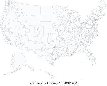 White vector counties map of the federal states of United States of America