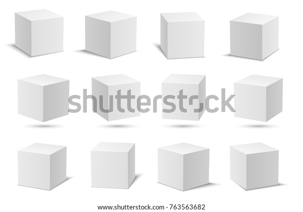 白色矢量立方体 立方体白色集合 3d 模型与透视 向量股票插图隔离在白色背景 库存矢量图 免版税