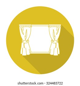 White vector curtain on color circle background.