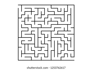White vector dackdrop with a black conundrum. Modern illustration with maze on a white backdrop. Pattern for children books, magazines.