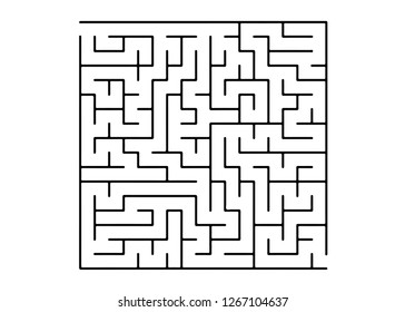 White vector dackdrop with a black conundrum. Maze design in a simple style on a white background. Concept for pazzle, labyrinth books, magazines.