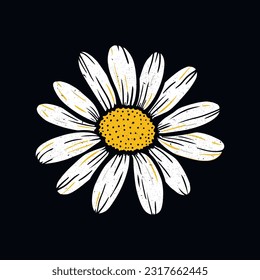 White vector daisy on black, simple and elegant