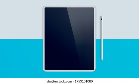 White vector digital tablet screen mock up. Modern gold tablet and pen mockup EPS10