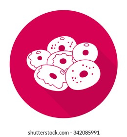 White vector donut on color circle background.