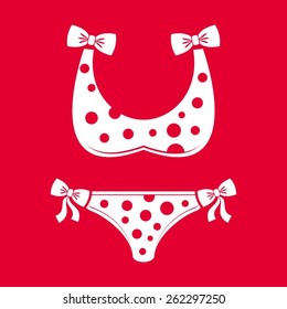 White vector dotted bikini swimsuit on red background