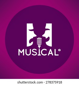 White Vector Double Meaning Logo For Musical Or Musicals Theater