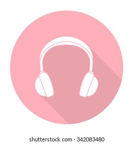 White vector earphone on color circle background.