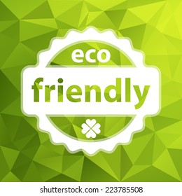 white vector eco friendly stamp with four leaf clover on green triangular background