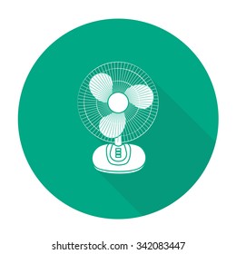 White vector electric fan on color circle background.