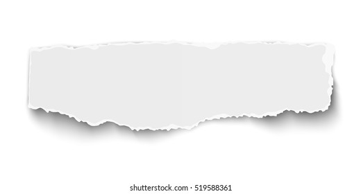 White vector elongate paper tear with soft shadow isolated