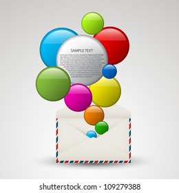 White vector envelope full of colorful bubbles