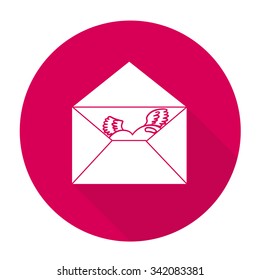 White vector envelopes on color circle background.
