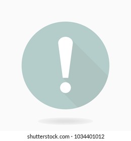 White vector exclamation flat icon in the circle. Flat design and long shadow