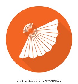 White vector fan on color circle background.