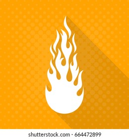 White vector fire flame icon long shadow design
