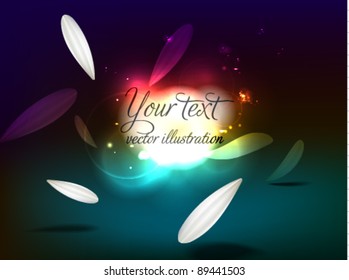 White vector flower petals on colorful background / Vector background - layout