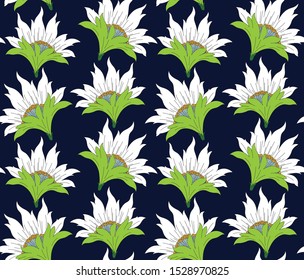 white vector flowers on navy background 