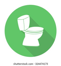 White vector flush toilet on color circle background.