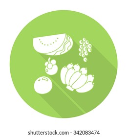 White vector fruit on color circle background.