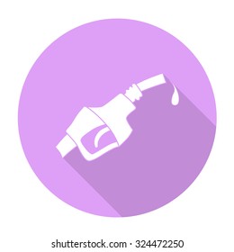 White vector Fuel dispenser nozzle on color circle background.