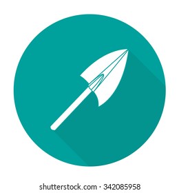 White vector garden tool on color circle background.
